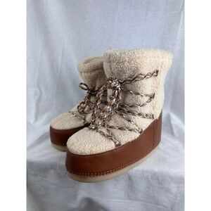 Universal Thread Womens Faux Shearling Moon Boots Brown Cream Size 8 096092512